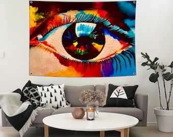 サイケデリックな目のタペストリー、トリッピーなブラックライトウォールアート、ボヘミアン風インテリア