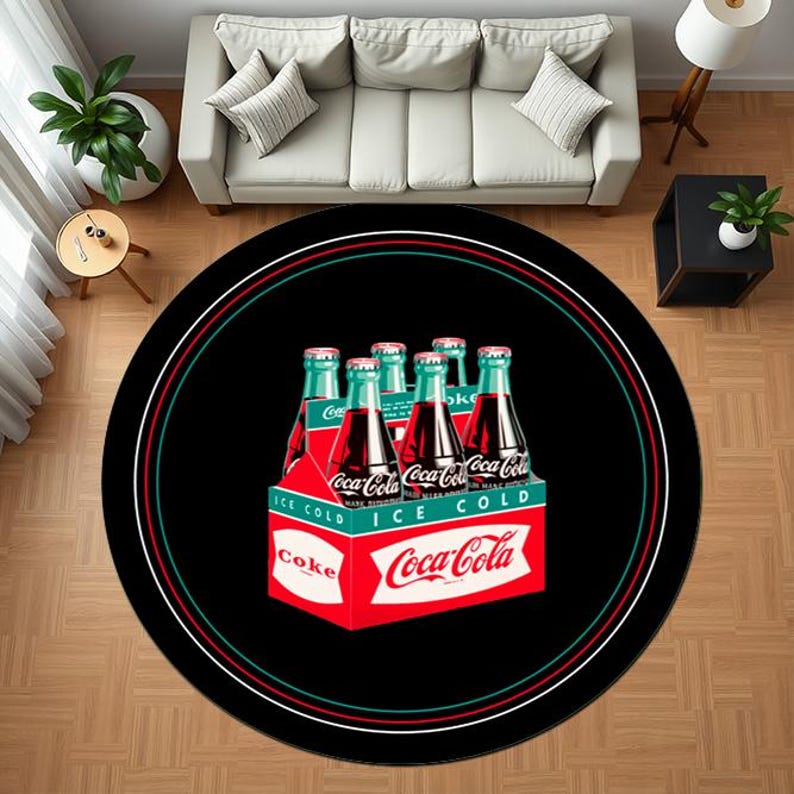 Coca Cola Round Rug Coca-cola Round Rug: Retro Diner Decor, Non-slip Microfiber - Etsy
