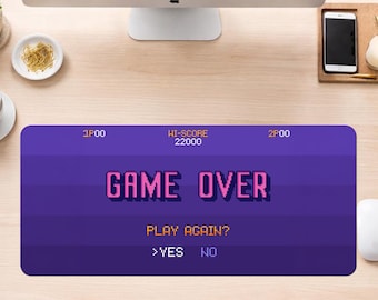 Alfombrilla de escritorio Pixel Art Space, estilo arcade, decoración de juegos de ciencia ficción de 8 bits, retro Game Over