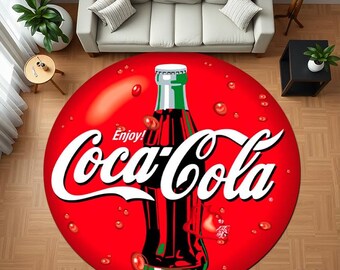 コカ・コーラ ラウンドラグ：レトロなコカ・コーラデザイン、柔らかな