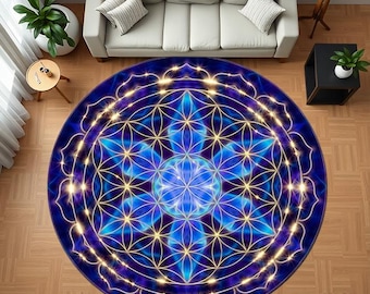 Flower of Life Mandala Rug: Sacred Geometry Art, Boho Spiritual Decor