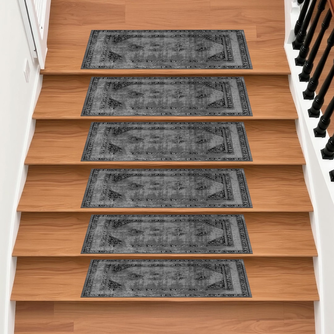Non-slip Stair Tread Rug: Modern Grey Step Carpet, Customizable, Stair ...