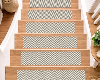 Alfombra de escalera personalizada, alfombra de escalera de espiga neutra, peldaños antideslizantes, alfombras de escalera modernas, alternativa a la alfombra de escalera hecha a medida