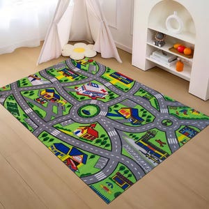 Kids Road Rug:City Map Play Mat Carpet with Streets Buildings,Car Track Rug for Toddlers,Nursery & Playroom Decor,The best gift for children