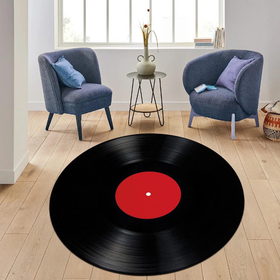 CD Rug, Vinyl Record Rug, Round Music Room Decor, Non-slip Cotton Base ...