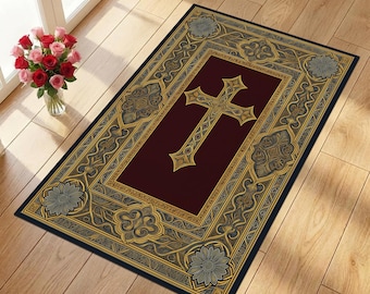Alfombra con cruz cristiana, alfombra de oración para iglesia, alfombra sagrada para altar cristiano, alfombra con cruz cristiana, alfombra de oración católica, alfombra con cruz dorada ornamentada