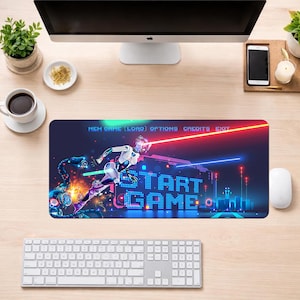 Benutzerdefiniertes Gaming Mauspad - Neon Roboter Start Spiel Schreibtischmatte, PC Einrichtungs Zubehör