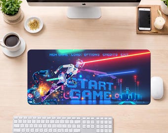 Alfombrilla de ratón Game Start: alfombrilla de ratón de escritorio personalizada con nombre, foto o diseño, regalo para oficina y juegos, alfombrilla de ratón para juegos personalizada, configuración de PC para streamers
