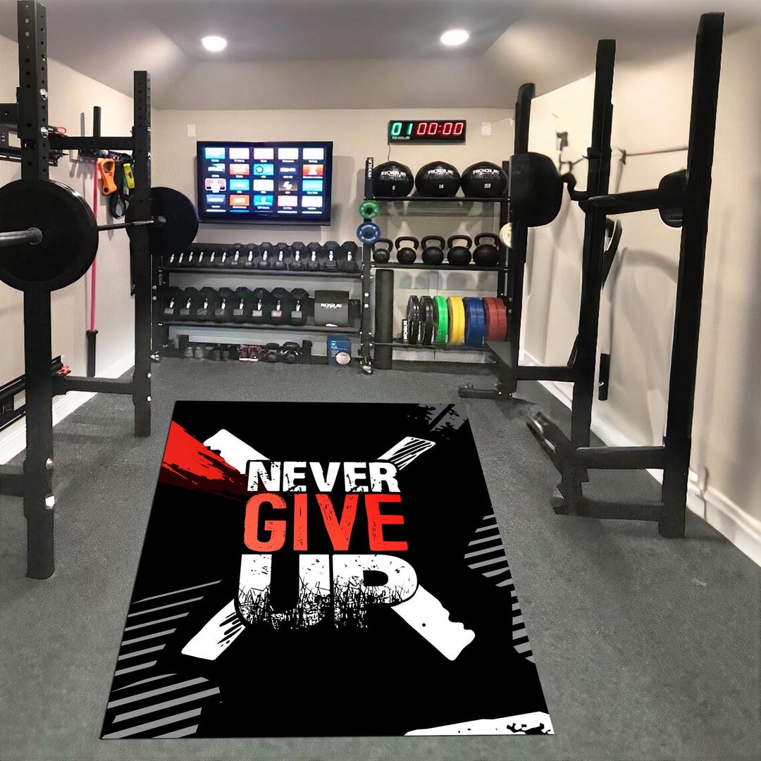 Motivational 'never Give Up' Gym Rug: Non-slip Fitness Decor, A Rug ...