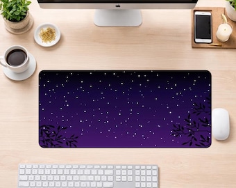 Alfombrilla de ratón Pixel Night Sky, alfombrilla de escritorio Pixel Art, alfombrilla de escritorio Purple Star Sky, alfombrilla de ratón para juegos, alfombrilla de escritorio estética acogedora, alfombrilla de ratón Pixel Landscape