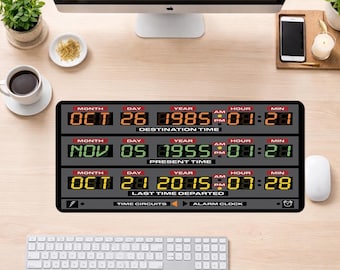 Alfombrilla de ratón con la máquina del tiempo de Regreso al futuro, alfombrilla de escritorio DeLorean DMC-12, alfombrilla de ratón para juegos de películas retro de los 80 con condensador de flujo, alfombrilla de escritorio de ciencia ficción de Marty McFly