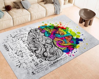 Alfombra de arte abstracto del cerebro: lavable y antideslizante, ideal para neurociencias.