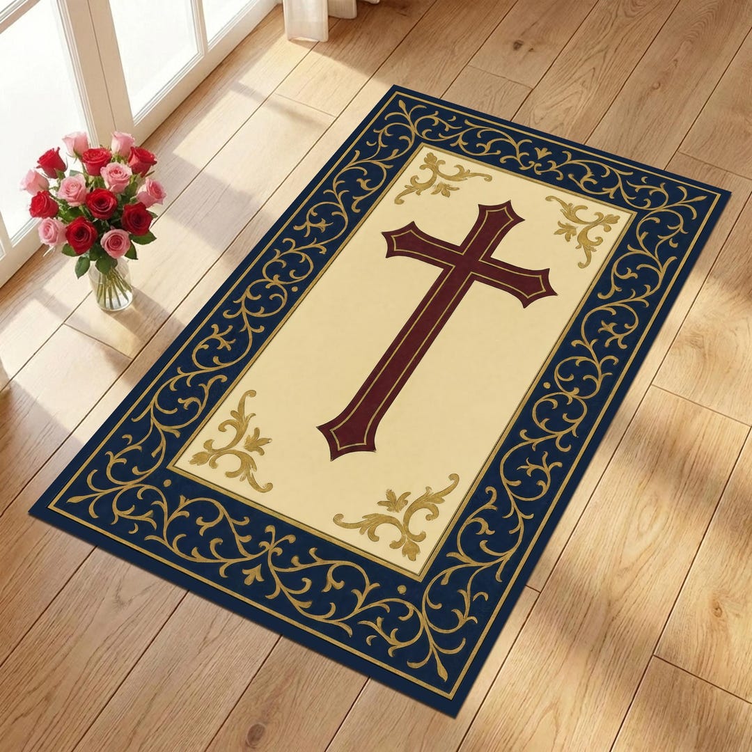 Church Rug Gold Ornate Cross Rug, Catholic Prayer Mat, Church Decor - Etsy