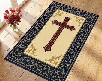 Alfombra con cruz cristiana, alfombra de oración católica, alfombra con cruz dorada, alfombra decorativa para iglesia, decoración religiosa para el hogar, alfombra con la fe de Jesús, regalo católico