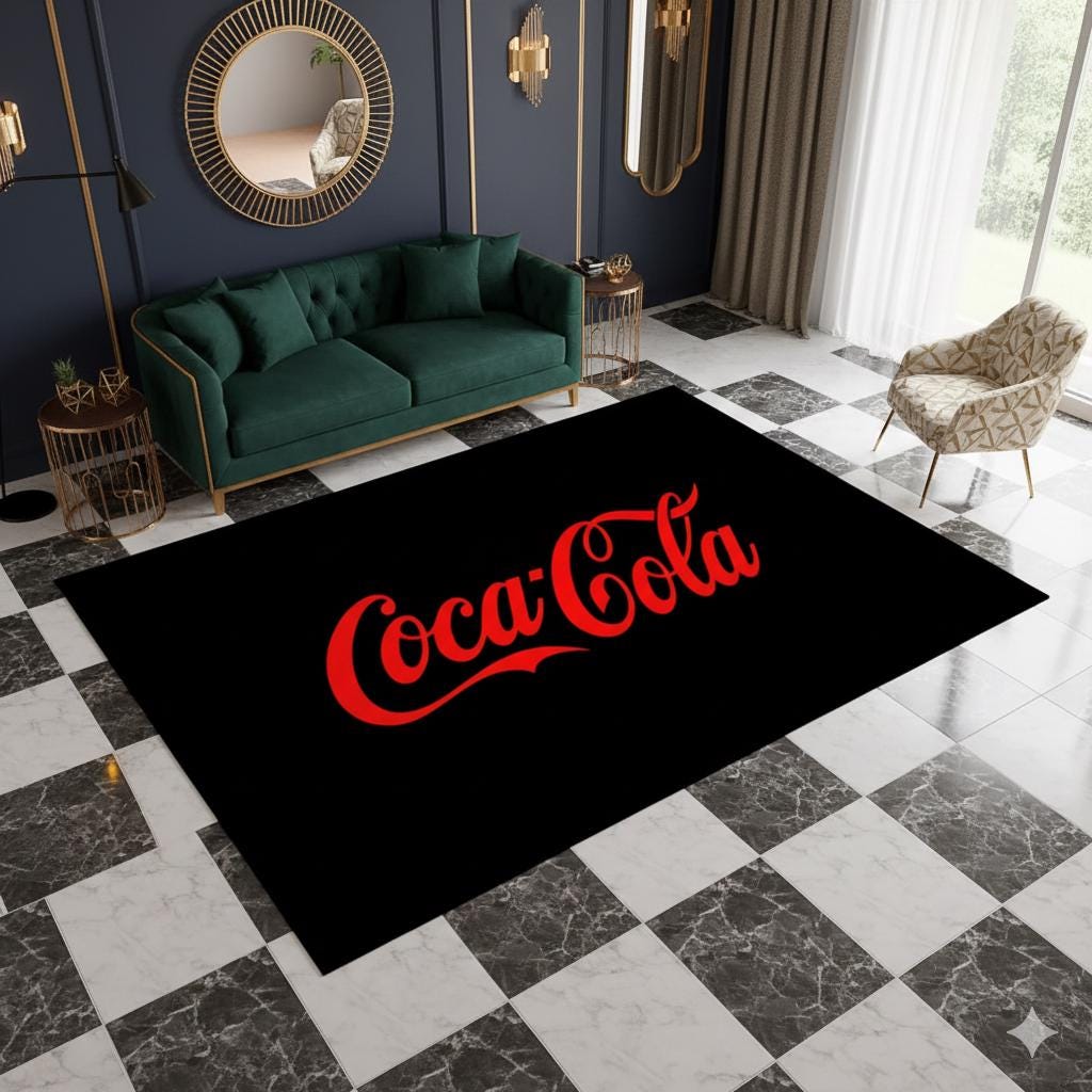 COCA COLA ヴィンテージラグ ヴィンテージ コカ・コーラ ロゴ ラグ：レトロなキッチンエリア用