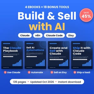 AI Side Hustle E-bokpaket, Claude, Automation, Etsy- och SaaS-guider, 4 PDF-filer