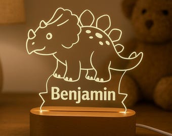 Triceratops Dinosaurier Nachtlicht - Personalisierte LED Lampe mit Namen