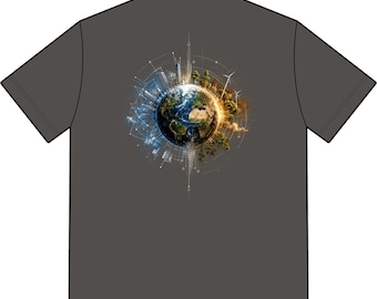 Men's Futuristic Earth Polo Shirt | Streetwear Graphic Print, Moisture-Wicking
