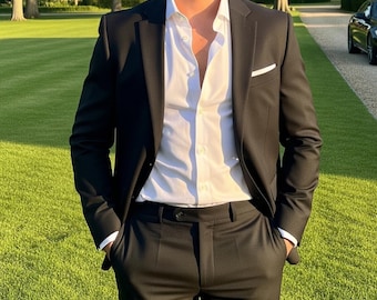 Men's Custom-Tailored Black Suit: Slim Fit Wedding & Formal Wear