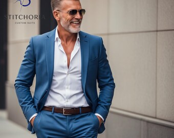 Men's Lake Blue Suit: Custom Tailored 2-Piece Wedding Formal Wear