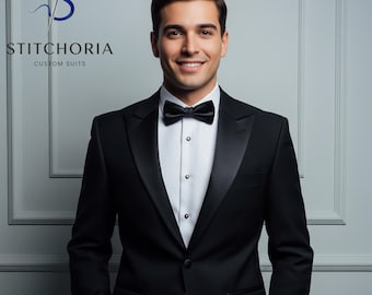 Handmade Black Tuxedo Suit: Custom Tailored Wedding Formal Wear