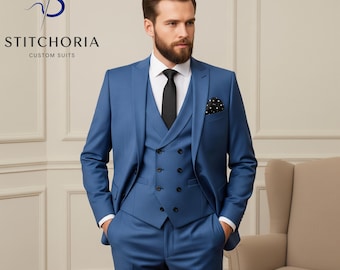 Men's Blue 3-Piece Suit: Custom Tailored Wedding Suit