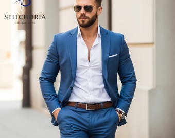 Men's Blue Suit: Custom-Tailored 2-Piece Wedding Formal Wear