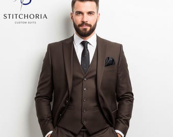 ブラウンのスリムフィットスリーピーススーツ - 結婚式、婚約