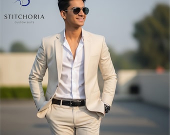 Men's Custom-Tailored Ivory Suit: Slim Fit Wedding & Formal Wear