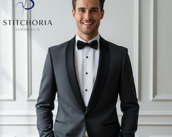 Men's Dark Grey Tuxedo Suit: Custom Tailored Wedding Formalwear