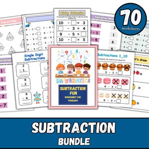 Subtraction Worksheets Printable, Kindergarten Math, Home school Worksheets | Subtraction practice| Digital Download