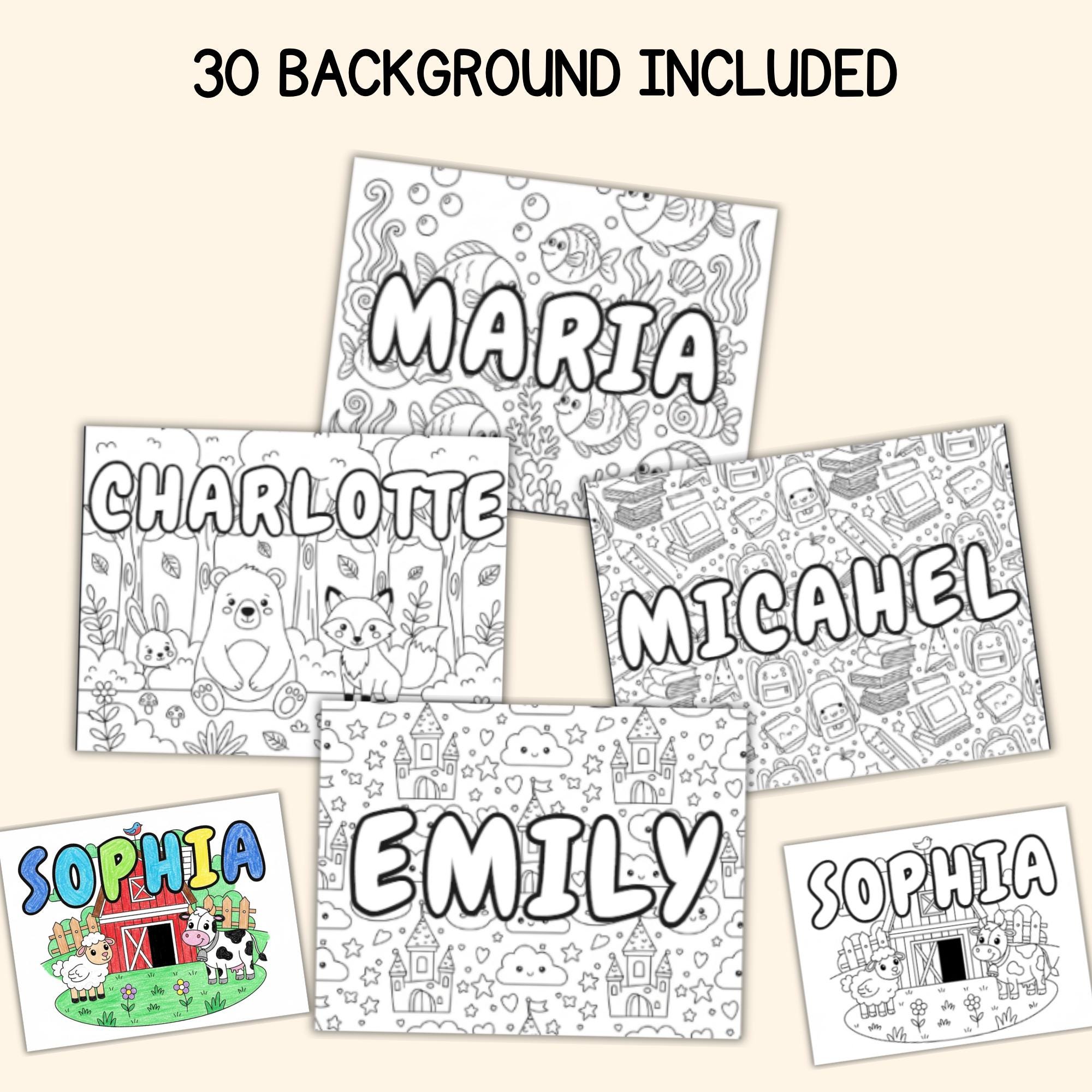 30 Custom Name Coloring Pages, Kids Activity Coloring Pages, 8.5x11 ...