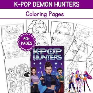 60+ Kpop Demon Hunters Coloring Pages | Digital Coloring Book | Huntrix Fans | Kpop Fan Art | Saja Boys Girls | Kids Birthday Activity