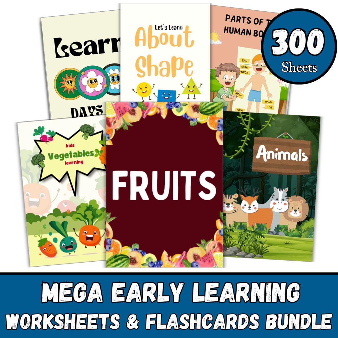 Preschool Learning Bundle | 300+ Toddler Worksheets & Flashcards (PDF