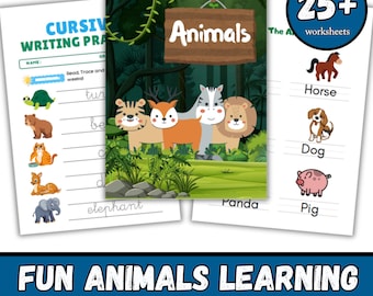 Animal Worksheets | Tracing, Matching, Coloring (Printable PDF)