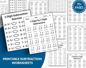 Subtraction Worksheets, Math Fill In Blanks for Kindergarten (PDF)