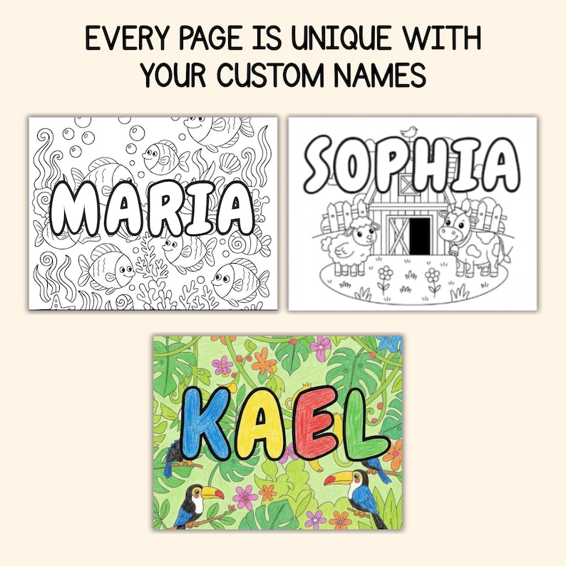30 Custom Name Coloring Pages, Kids Activity Coloring Pages, 8.5x11 ...