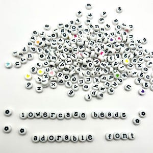 Lowercase Alphabet Beads 7mm: Adorable font, white with black Letter Beads for Jewelry Making