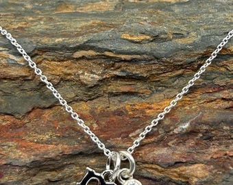 Adorable collar con inicial de plata de ley y un pequeño dije redondo de circonita cúbica.