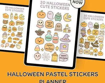 Kawaii Halloween Stickers: Pastel Ghost, Pumpkin, Witch PNG (Digital Download)
