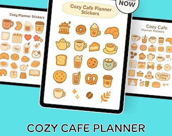 Pegatinas digitales para agenda Cozy Cafe: Set de café y pasteles pastel PNG
