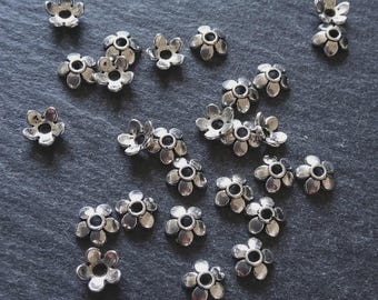 100 or 400 Flower Bead Caps 6mm Antique Silver Tone Alloy. Hole: 1mm