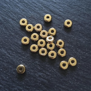 6 or 30 Genuine 18K Gold Plated 6mm Stainless Steel Solid Flat Round Spacer Beads 6x2mm Hole: 2mm