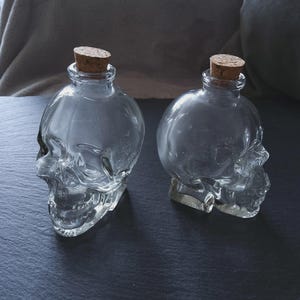 1 or 5 Large Clear Glass Skull Bottles with Cork Stopper 120ml Size 90x60mm (3.5"x2.4")