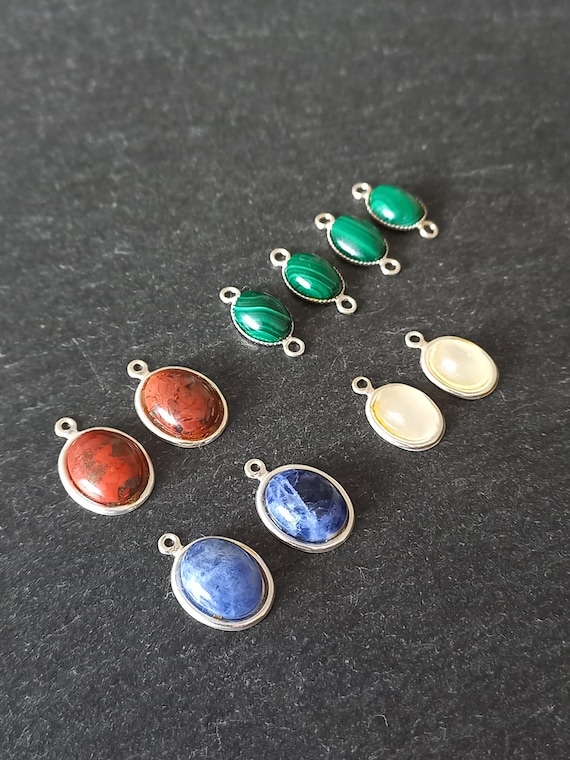 925 Sterling Silver Charms with Gemstone Cabochon