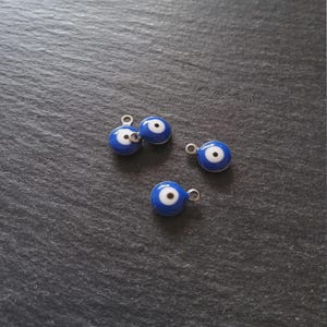 6 eller 30 onda ögat-berlocker i rostfritt stål med blå och vit emalj, dubbelsidiga 11x8x3mm