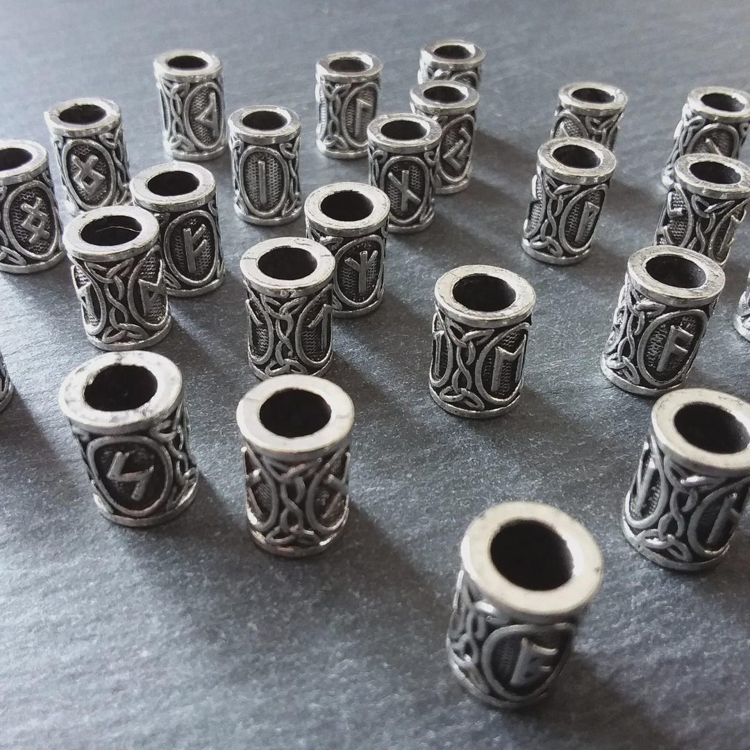 Set of 24 Elder Futhark Rune Beads Antique Silver Tone 13x8mm Hole: 4 ...
