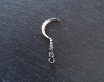 10 or 50 Boline Sickle Charms Antique Silver Tone Metal Alloy 30x13mm