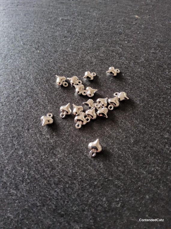 10 or 50 Tiny Hollow Heart Charms Silver Plated Stainless Steel 8.5x6x3mm