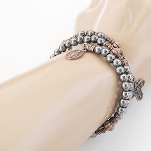 Men&#39;s Hematite Rosary Wrap Bracelet Catholic Wrist Rosary Five Decade Rosary Catholic Jewelry Gift Rosary Bracelet | OURLADYBeads #327